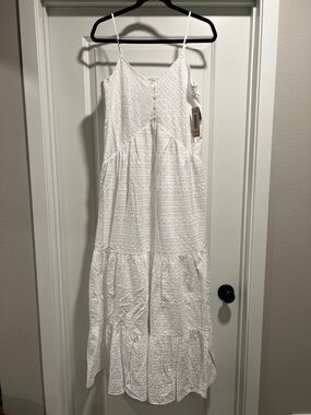 JustFab White Eyelet Tiered Maxi Sundress Size M NWT